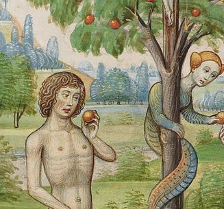 15th-century book illumination showing Adam and Eve