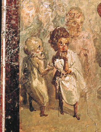 Aristotle and Plato admiring the wisdom of Solomon, detail from an ancient fresco in Pompeii