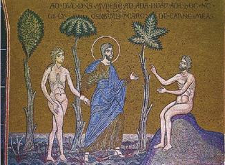a mosaic of Adam and Eve, without serpent or apple